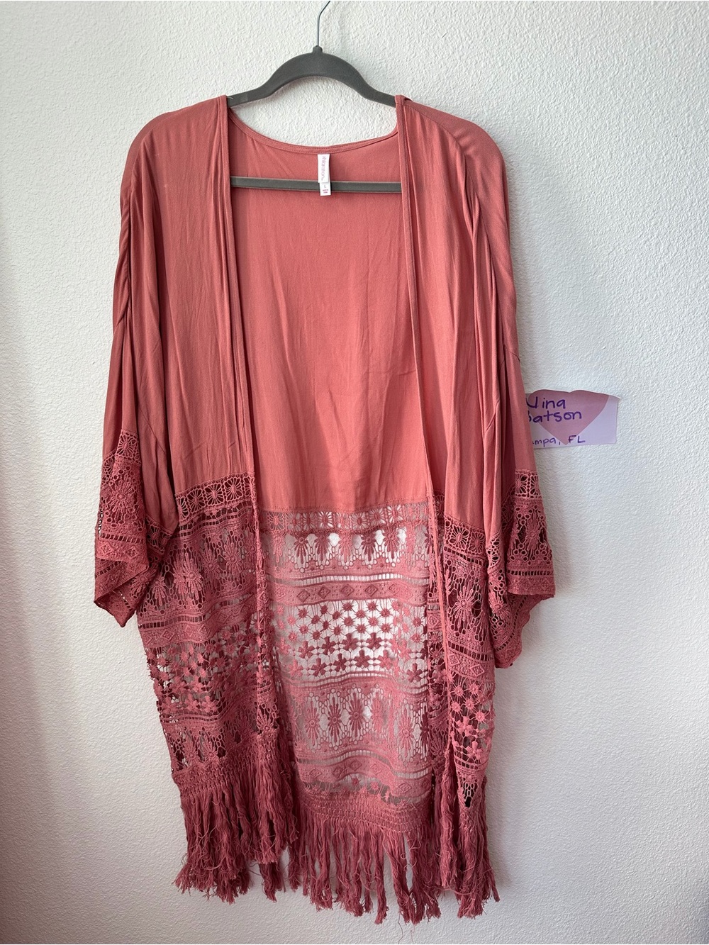 Xhilaration Dusty Rose Crochet Fringe Kimono